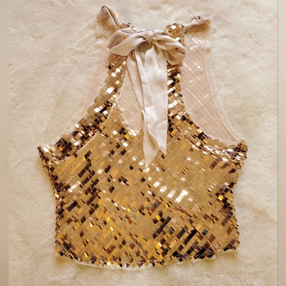 Free People Intimately Disco Fever Sequin Tie Neck Tank Top Size Small - Picture 6 of 8